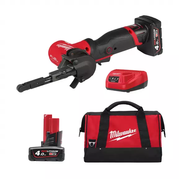 Акумулаторен лентов шлайф MILWAUKEE M12 FBFL10-402B, 12V, 4.0Ah, Li-Ion, 0-1100м/мин, 10х330мм, безчетков