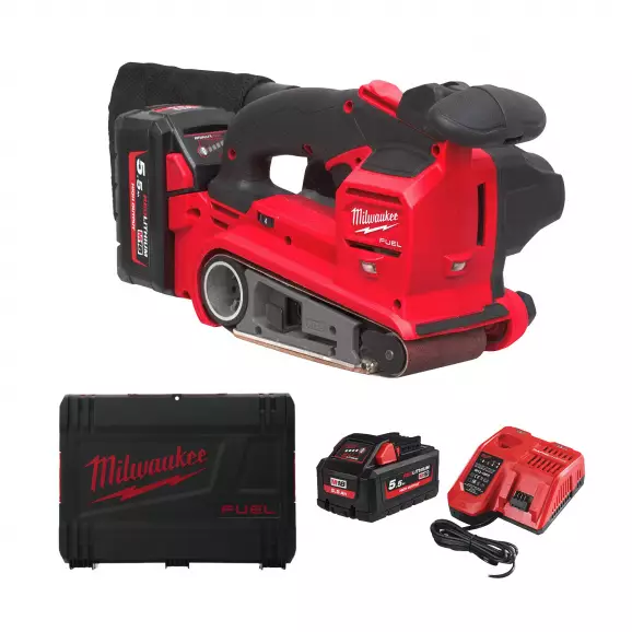 Акумулаторен лентов шлайф MILWAUKEE M18 FBTS75-552X, 18V, 5.5Ah, Li-Ion, безчетков