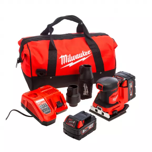 Шлайф вибрационен акумулаторен MILWAUKEE M18 BQSS-502B, 18V, 5.0Ah, Li-Ion, 11000-13000об/мин, 113х104мм