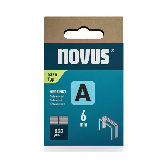 Кламери NOVUS 53/6мм 800бр., тип 53/А, тънка тел, блистер