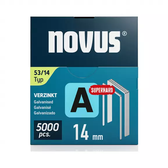 Кламери NOVUS Superhard 53/14мм 5000бр., тип 53/A, тънка супер твърда тел, кутия