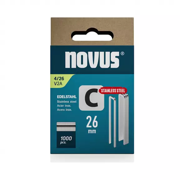 Кламери NOVUS V2A 4/26мм 1000бр., тип 4/C, с тесен гръб, блистер
