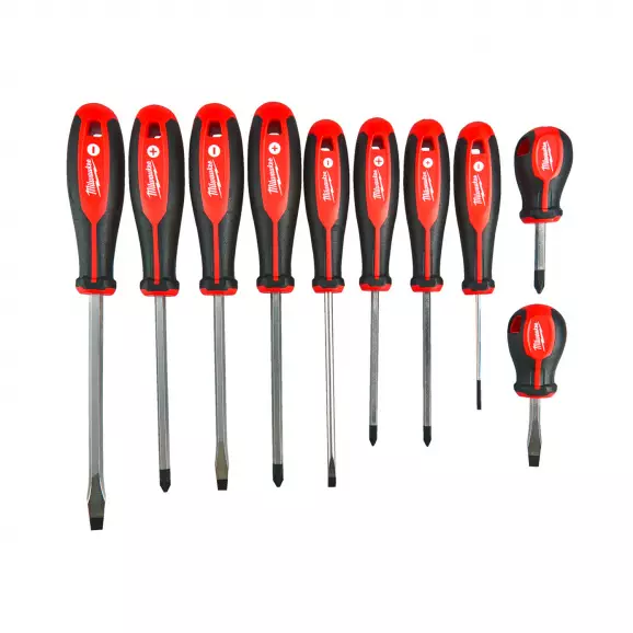 Отвертки комплект MILWAUKEE 10части, PH, PZ, SB, двукомпонентна дръжка