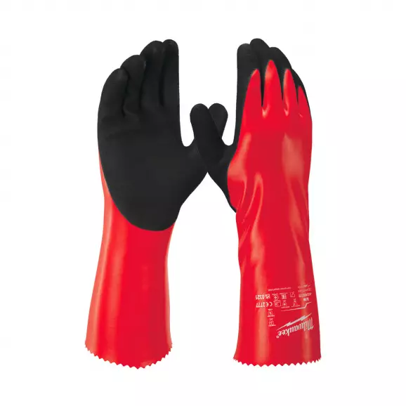 Ръкавици MILWAUKEE XL/10 Level A, с пет пръста, червени, от полиестер, топени в нитрил