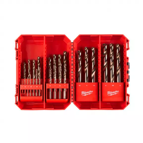 Свредла MILWAUKEE Shockwave Red Cobalt 1.0-12мм 25части, за метал, HSS-Co, 135°, DIN 338, цилиндрична опашка