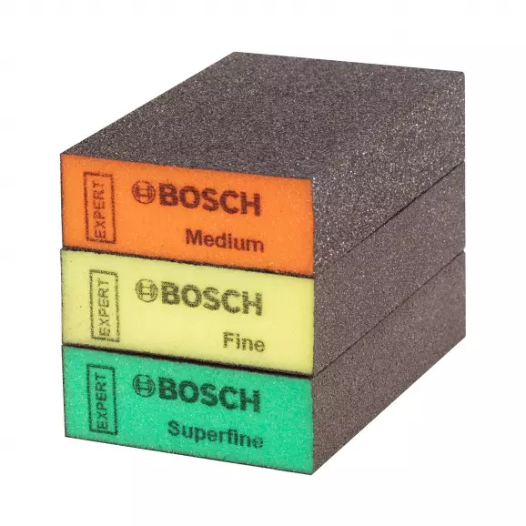 Абразивна гъба BOSCH EXPERT S471 97х69х26мм 3броя P180/240/320, четиристранна, за дърво, и боядисани изделия