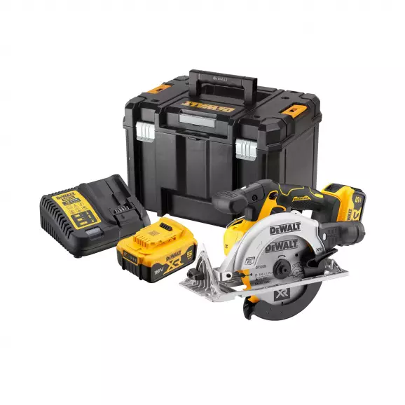 Акумулаторен циркулярен трион DEWALT DCS565P2-QW, 18V, 5.0Ah, Li-Ion, ф165х20мм, 4950об/мин, безчетков