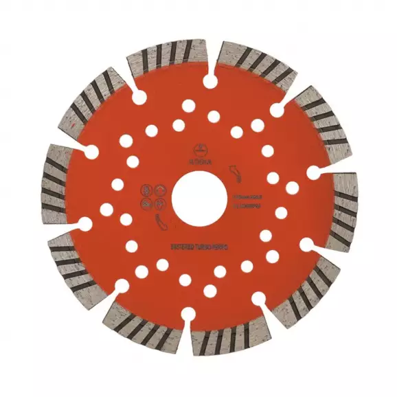 Диск диамантен KODIA SINTERED TURBO PERFORATED 125х2.2x22.23мм, за бетон, замазка, тухли, керемиди, сухо рязане