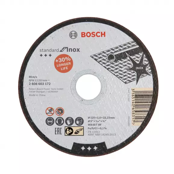 Диск карбофлексов BOSCH Inox 125x1.6x22.23мм, за рязане на неръждаема стомана