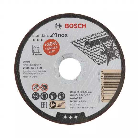 Диск карбофлексов BOSCH Inox Rapido 115x1.0x22.23мм, за рязане на неръждаема стомана