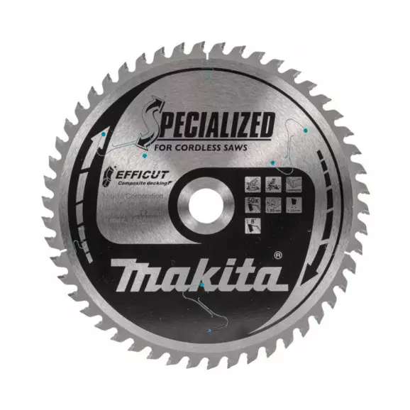 Диск с твърдосплавни пластини MAKITA SPECIALIZED 190/1.85/20 Z=50, дървесина (композитен декинг)