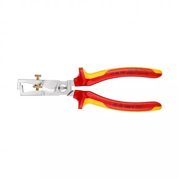 Клещи за заголване на кабели KNIPEX до 10.0кв.мм/180мм 1000V, с винт, регулиращ винт, CS, двукомпонентна дръжка