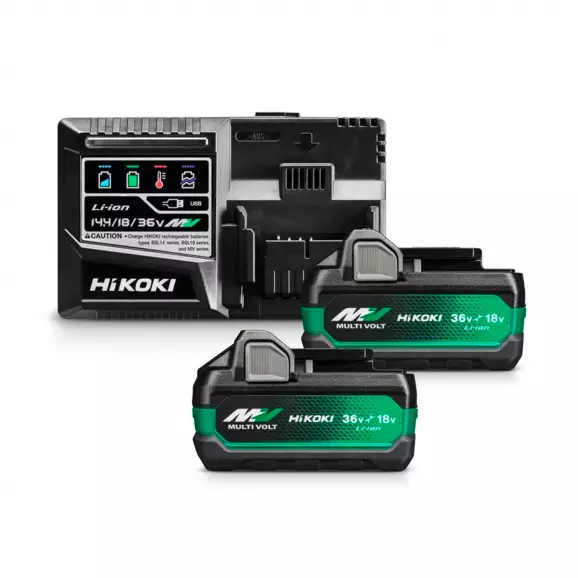 Комплект батерии и зарядно устройство HIKOKI BSL36A18X + UC18YSL3, 18/36V, 2.5/5.0Ah, Li-Ion