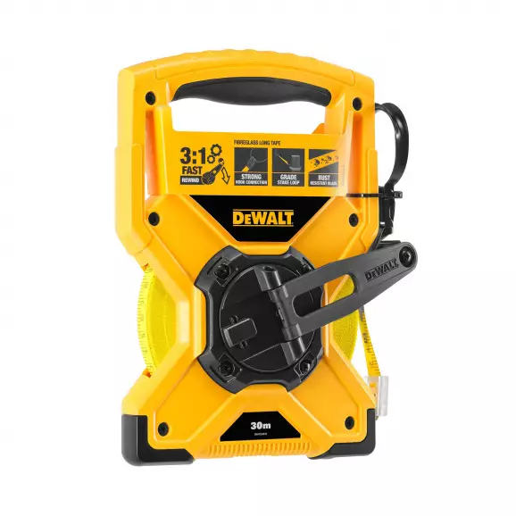 Ролетка пластмасов корпус DEWALT 30м х 12.5мм, лента от фирбростъкло, EG-клас 2