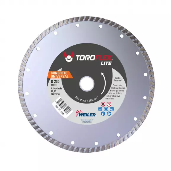 Диск диамантен WEILER TOROFLEX Lite Concrete Тurbo 230x22.23мм, за мрамор, гранит и бетон