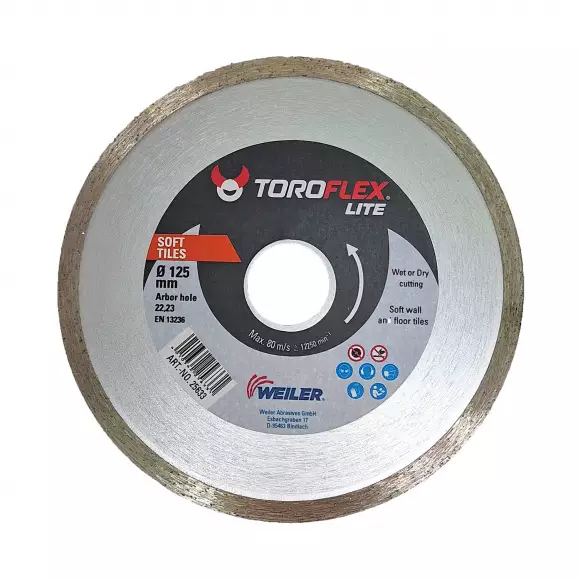 Диск диамантен WEILER TOROFLEX Toro Lite Soft Tiles Conti 125x22.23мм, за фаянс