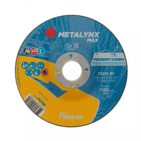 Диск карбофлексов WEILER METALYNX MAX COMBO 125x4.0x22.23мм, за рязане и шлайфане на метал, стомана, неръждаема стомана