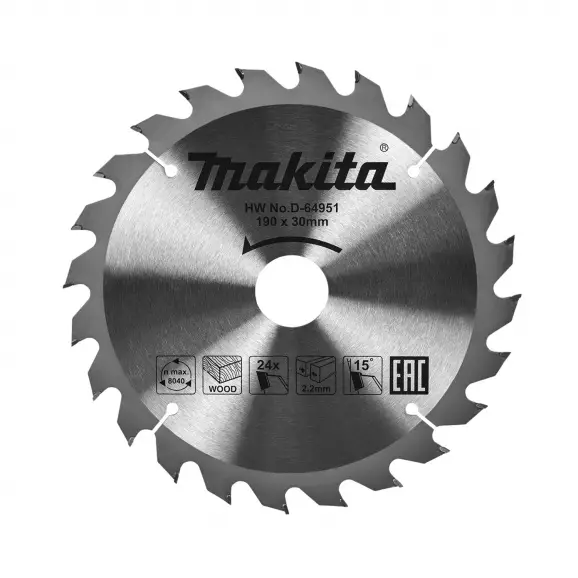 Диск с твърдосплавни пластини MAKITA 190/2.2/30 Z=24, за дървесина