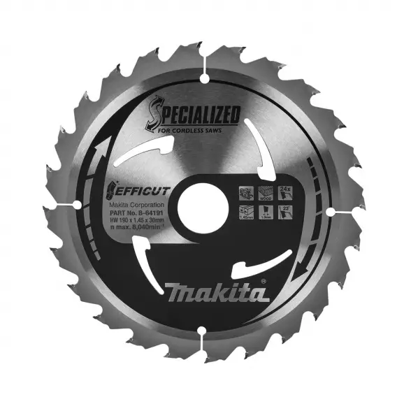 Диск с твърдосплавни пластини MAKITA SPECIALIZED 190/1.45/30 Z=24, за дървесина