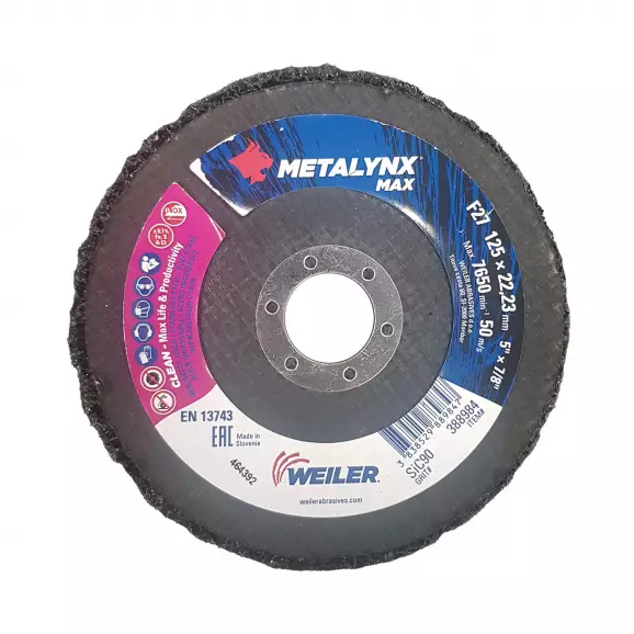 Диск за почистване WEILER METALYNX MAX CLEAN 125х22.23мм, за заварки, метали, бетон, стени, дървени покрития