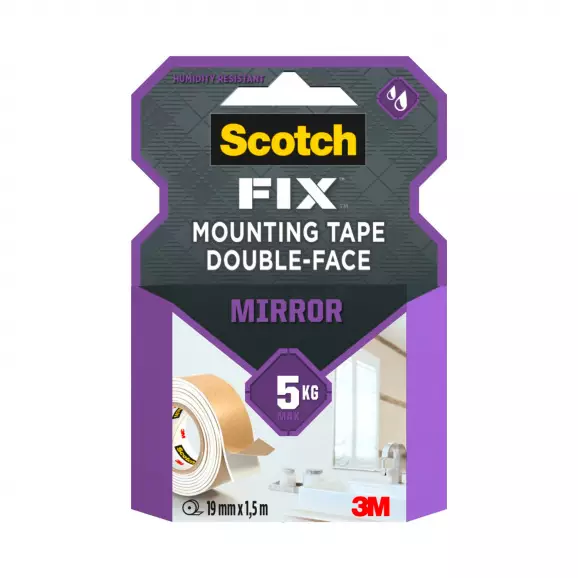 Двойнозалепваща лента 3M Scotch FIX Mirror 19мм/1.5м, до 5кг, бяла, за огледала