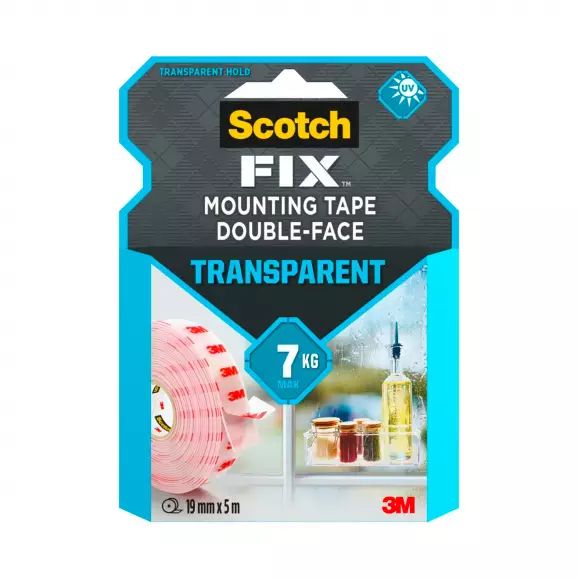 Двойнозалепваща лента 3M Scotch FIX Transparent 19мм/5.0м, прозрачна, UV-устойчива, до 7кг