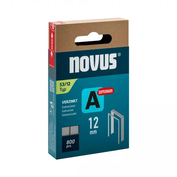 Кламери NOVUS Superhard 53/12мм 800бр., тип 53/A, тънка супер твърда тел, блистер
