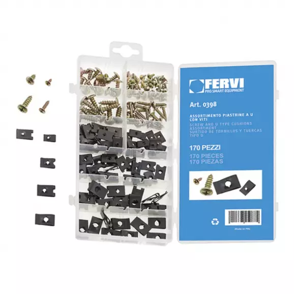 Клипс комплект с винтове с полуобла глава FERVI, 170 части, 3x8 - 6х20мм