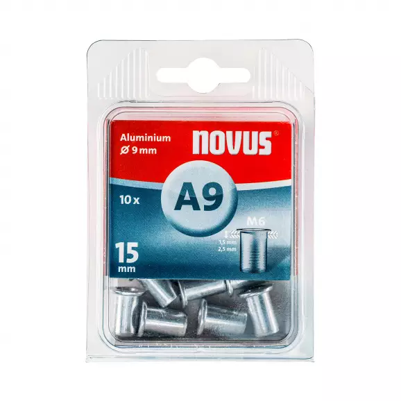 Нит гайка NOVUS STEEL М6/L=15мм, стоманена с плоска периферия, 10бр. в блистер