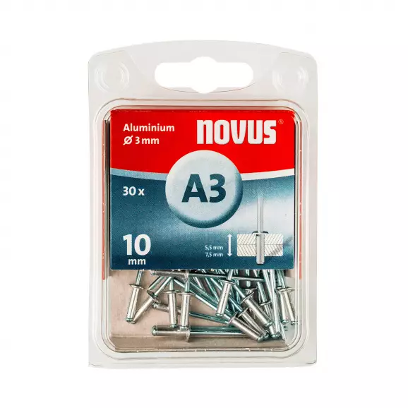 Попнит алуминиев NOVUS 3.0x10мм, 30бр. блистер