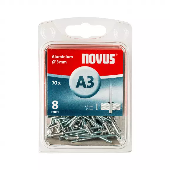 Попнит алуминиев NOVUS 3.0x8.0мм, 70бр. блистер