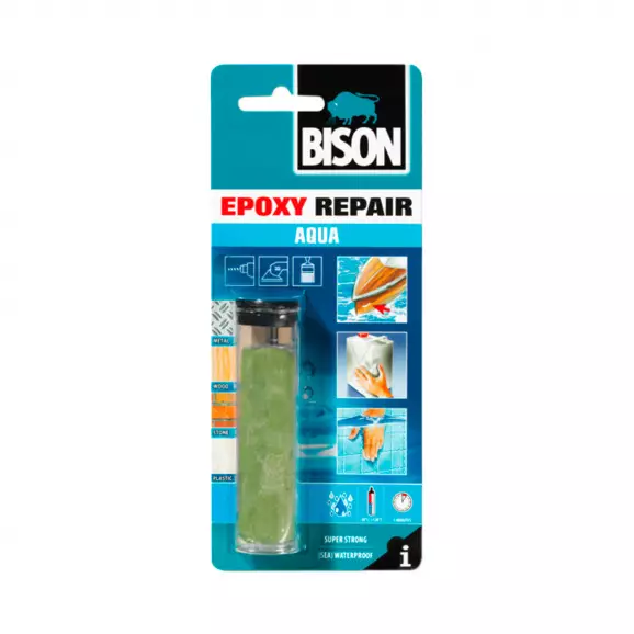 Универсално двукомпонентно епоксидно лепило BISON Epoxy Repair Aqua 56гр, за водна среда