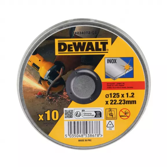 Диск карбофлексов DEWALT 125х1.2х22.23мм 10броя, за рязане на неръждаема стомана