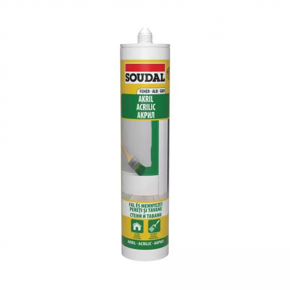 Акрилен уплътнител за стени и тавани SOUDAL 280мл-бял