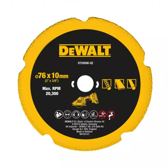 Диск диамантен DEWALT DT20590 76х1.8x9.5мм, универсален