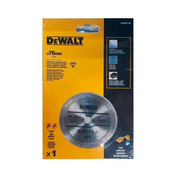 Диск диамантен DEWALT DT20591 76х1.8x10мм, за рязане на керамични плочки, порцелан, гранит