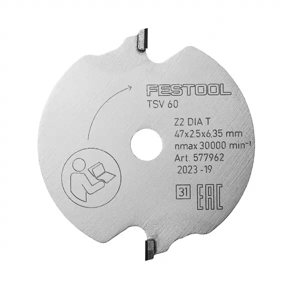 Диск подрезвач с твърдосплавни пластини FESTOOL 47/2.5/6.35 Z=2, за рязане на фурнировани плочи и плочи с меламиново покритие