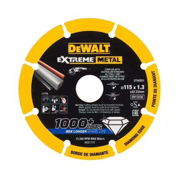 Диск диамантен DEWALT EXTREME 115x1.3x22.23мм, за рязане на метал