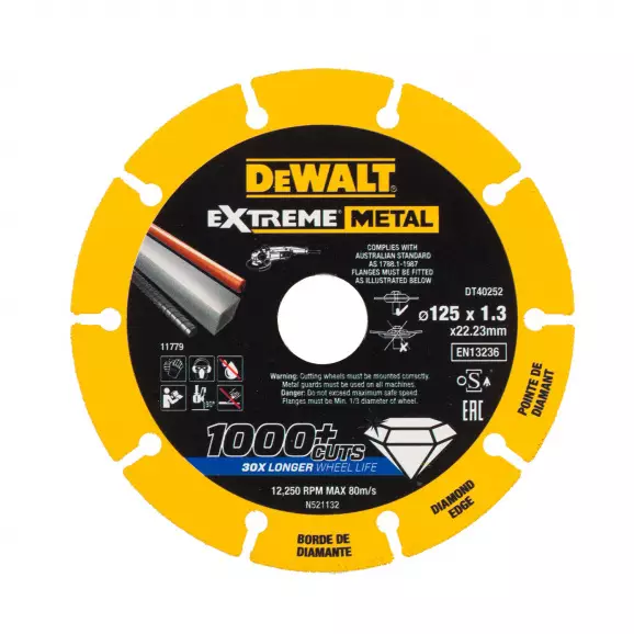 Диск диамантен DEWALT EXTREME 125x1.3x22.23мм, за рязане на метал