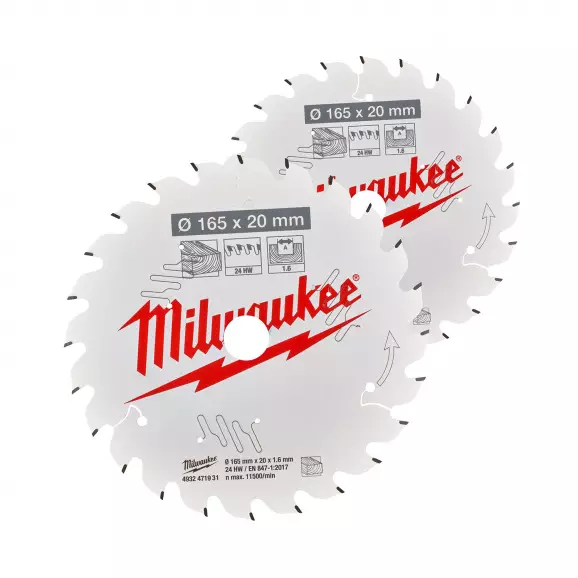 Диск с твърдосплавни пластини MILWAUKEE 165/1.6/20 Z=40 2броя, за за дървесина