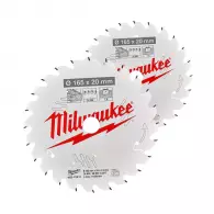 Диск с твърдосплавни пластини MILWAUKEE 165/1.6/20 Z=40 2броя, за за дървесина
