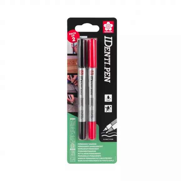 Маркер перманентен SAKURA IDenti Pen 0.4/1.0мм - червен и черен 2бр.