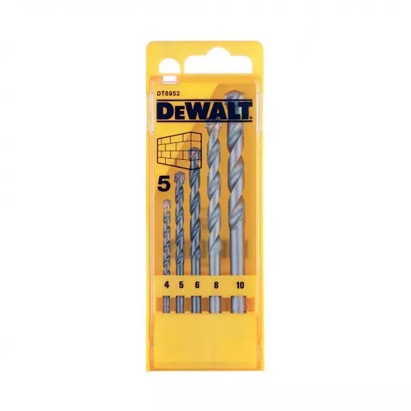 Свредла DEWALT 4.0-10мм 5части, за зидария, 2 режещи ръба, цилиндрична опашка