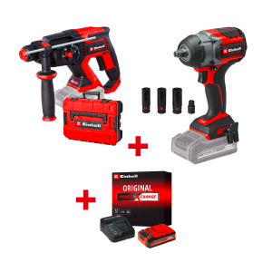 Акумулаторен гайковерт ударен EINHELL TP-CW 18/750-C Li BL - Solo+Акумулаторен перфоратор EINHELL TP-HD 18/22 D Li BL - Solo+Стартов компплект Power X-Change 18 V/4,0 Ah PLUS на специална цена 4,99 €
