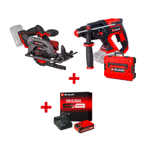 Акумулаторен перфоратор EINHELL TP-HD 18/22 D Li BL - Solo+Акумулаторен циркулярен трион EINHELL TP-CS 18/136-C Li BL+Стартов компплект Power X-Change 18 V / 4,0 Ah PLUS на специална цена 4,99 €