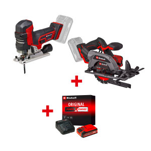 Акумулаторен перфоратор EINHELL TP-HD 18/22 D Li BL - Solo+Акумулаторен прободен трион EINHELL TP-JST 18/135 Li BL - Solo+Стартов компплект Power X-Change 18 V/4,0 Ah PLUS на специална цена 4,99 €
