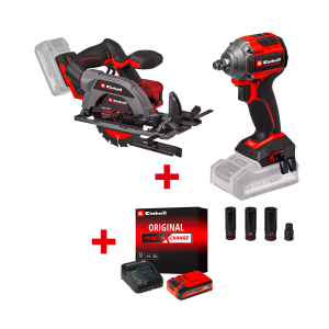 Акумулаторен гайковерт ударен EINHELL TP-CW 18/260-C Li BL-Solo+Акумулаторен циркулярен трион EINHELL TP-CS 18/136-C Li BL+ Стартов компплект Power X-Change 18 V / 4,0 Ah PLUS на специална цена 4,99 €