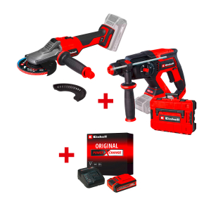 Акумулаторен перфоратор EINHELL TP-HD 18/22 D Li BL - Solo + Акумулаторен ъглошлайф EINHELL TP-AG 18/125 F Li BL - Solo + Стартов компплект Power X-Change 18 V / 4,0 Ah PLUS на специална цена 4,99 €  