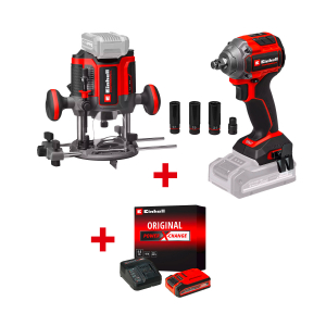 Акумулаторен гайковерт ударен EINHELL TP-CW 18/260-C Li BL - Solo+Акумулаторна оберфреза EINHELL TP-RO 18/55 Li BL+ Стартов компплект Power X-Change 18 V/4,0 Ah PLUS на специална цена 4,99 €