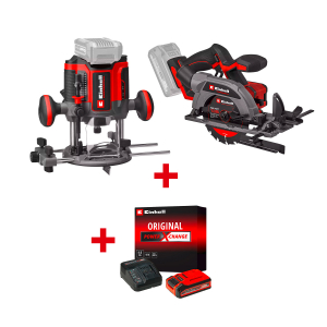 Акумулаторен циркулярен трион EINHELL TP-CS 18/136-C Li BL+Акумулаторна оберфреза EINHELL TP-RO 18/55 Li BL+Стартов компплект Power X-Change 18 V/4,0 Ah PLUS на специална цена 4,99 €
